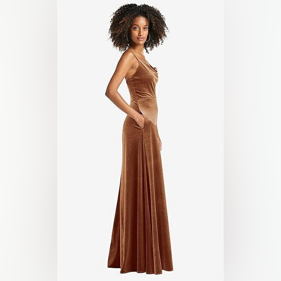 NWT After Six Cowl Neck Velvet Maxi Dress Gown Golden Almond Size 14 - Picture 3 of 14